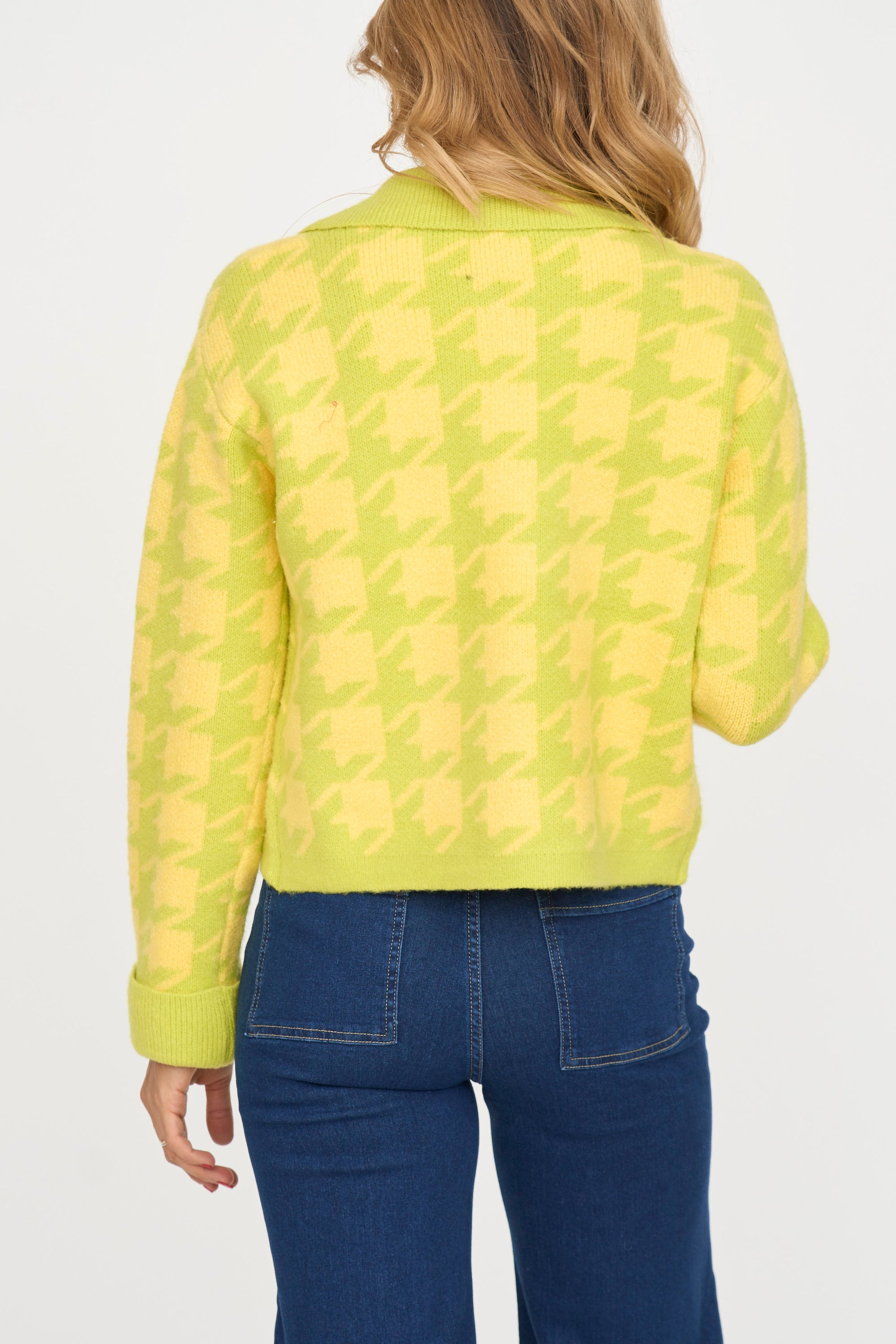Houndstooth Cardigan Lime/Yellow