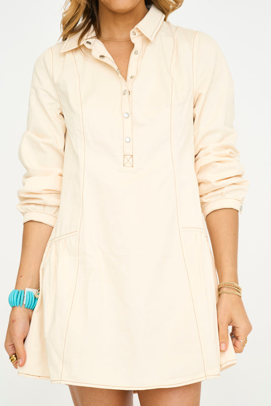 Stitch Detail Front Half Placket Denim Dress