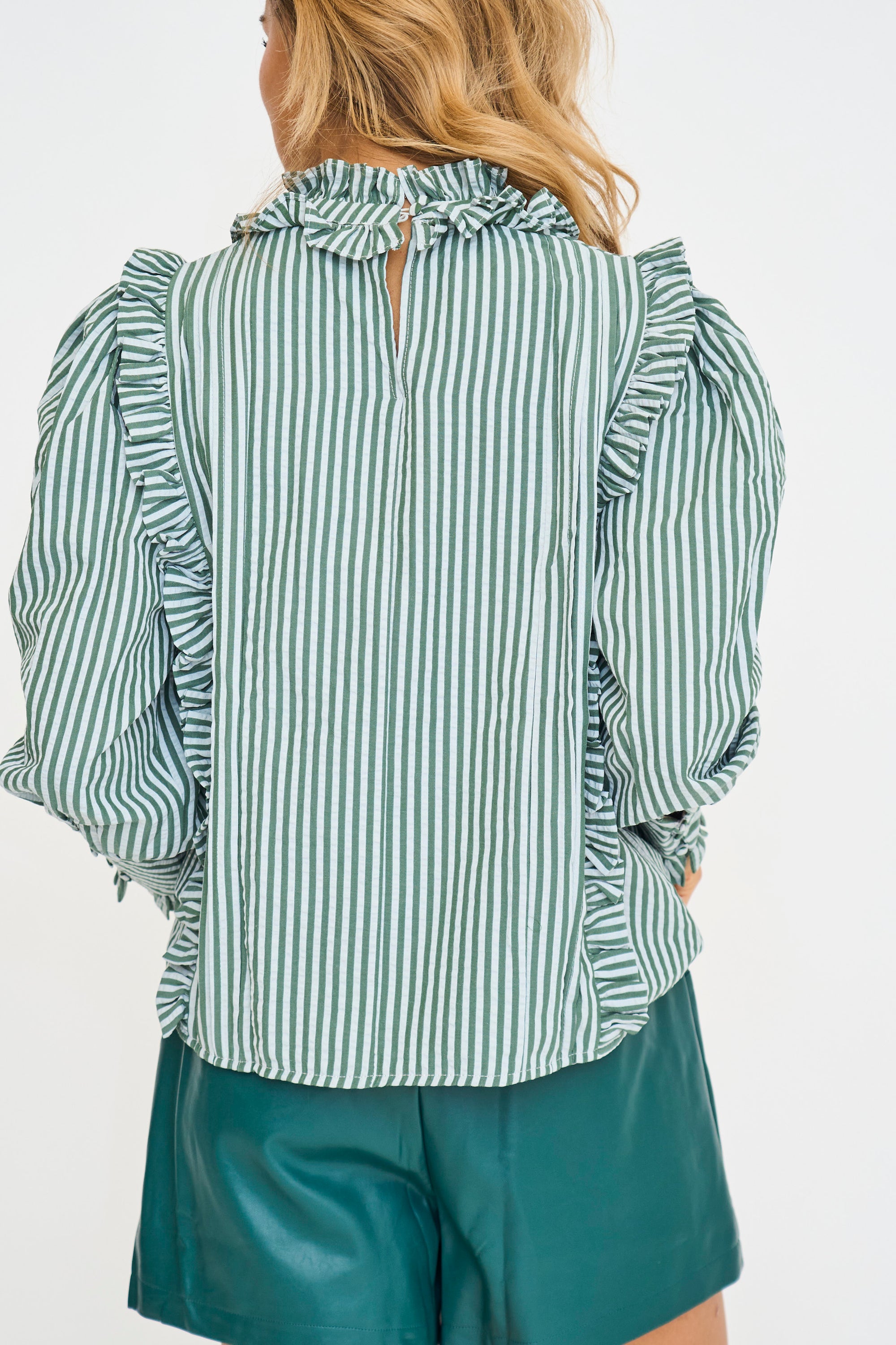 Ruffle Green Stripe Blouse