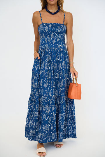 Fish Print Tiered Maxi Dress