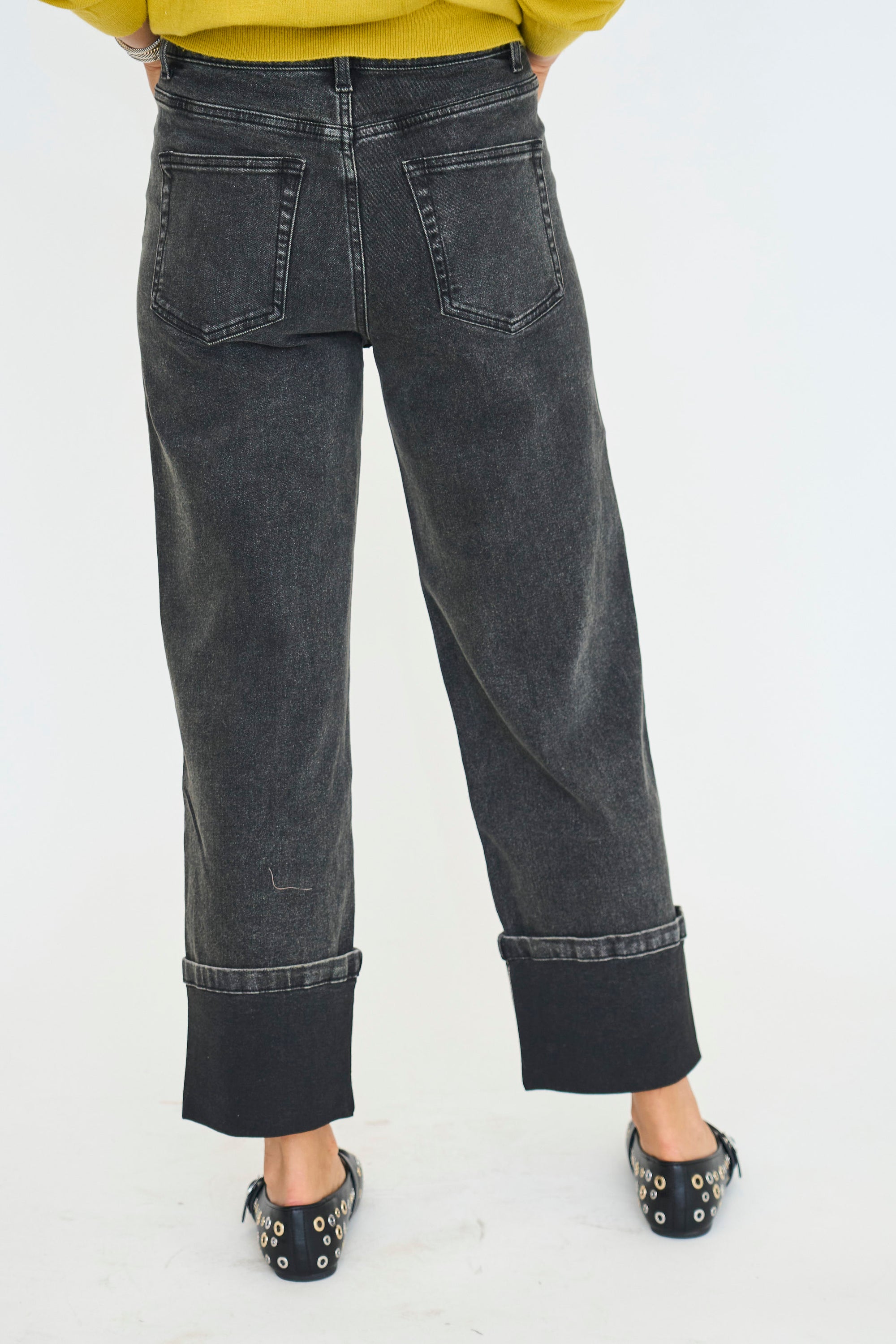 Cuffed Bottom Black Denim Jeans