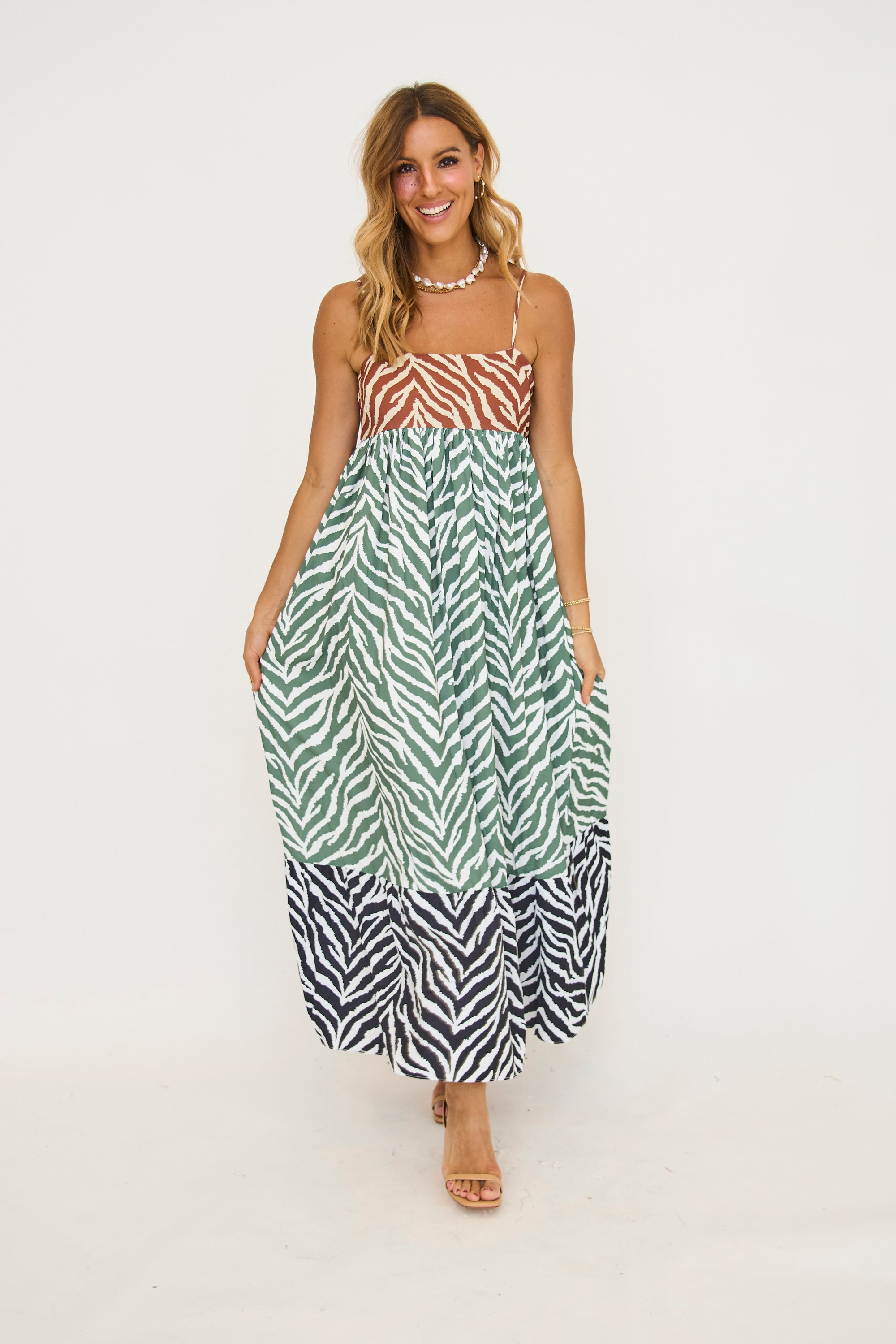 Zebra Print Colorblocked Maxi Dress