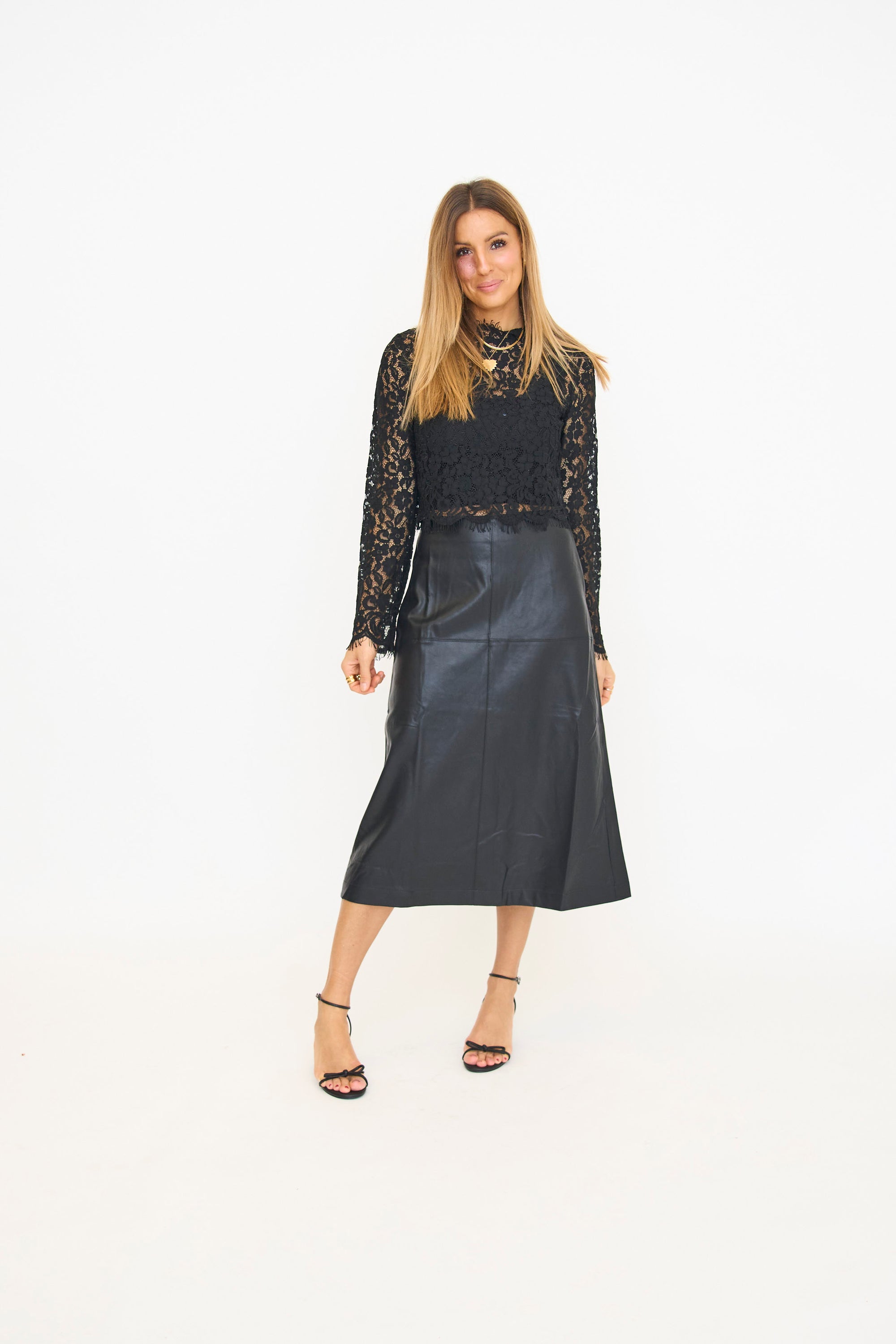 Yuria Faux Leather Midi Skirt