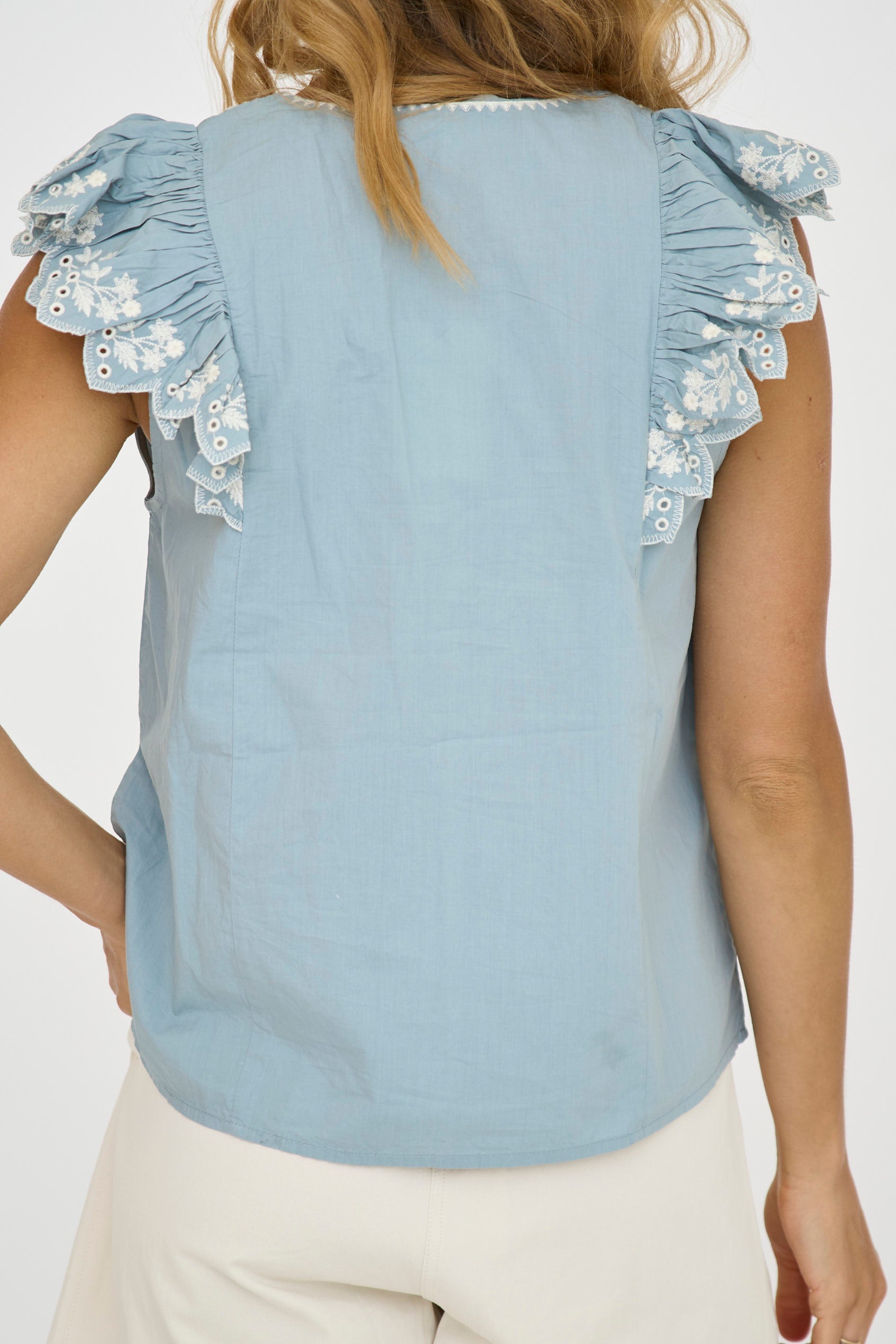 Sia Blue Lace Embroidered Top