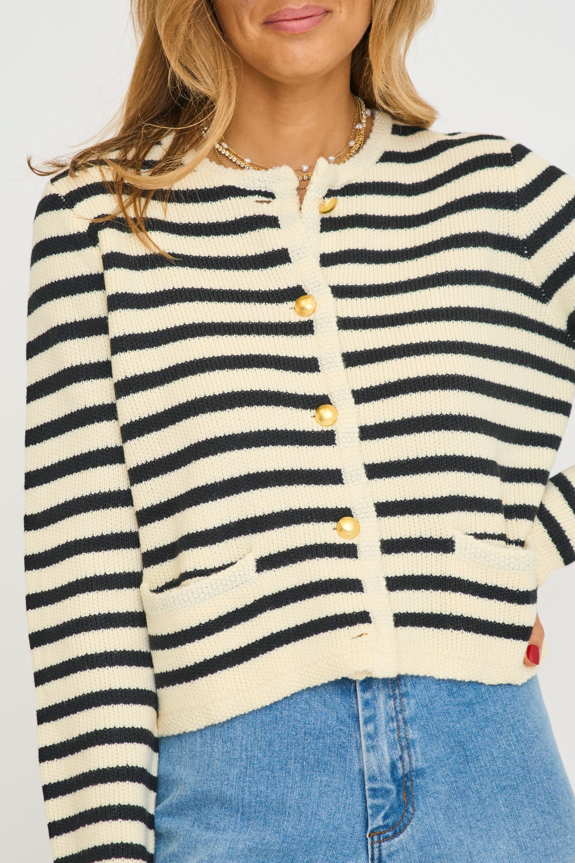 Gold Button Stripe Cardigan