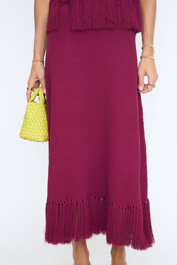 Fringe Hem Knit Midi Skirt