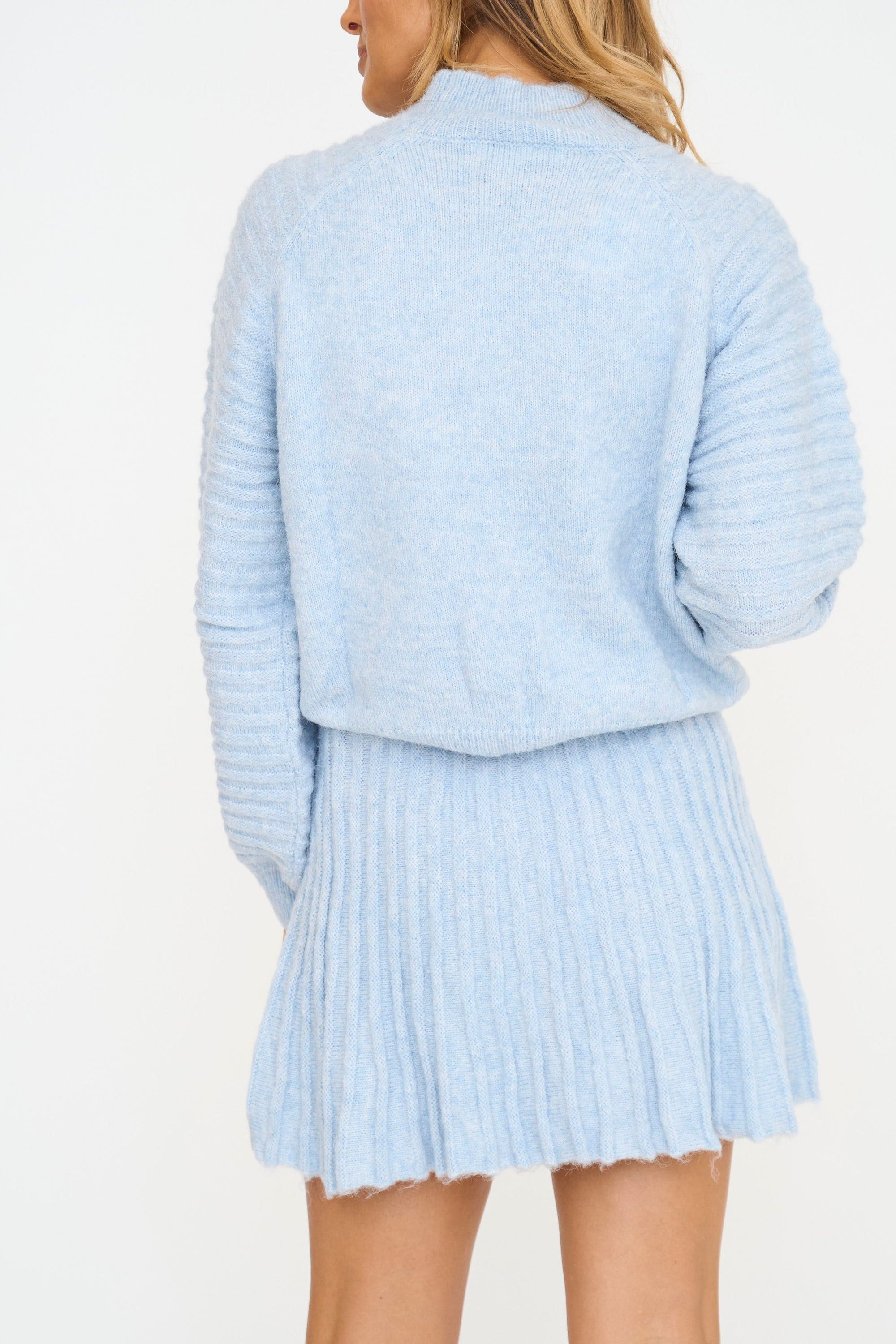 Gabrielle Balloon Sleeve Sweater and Pleated Mini Skirt Set