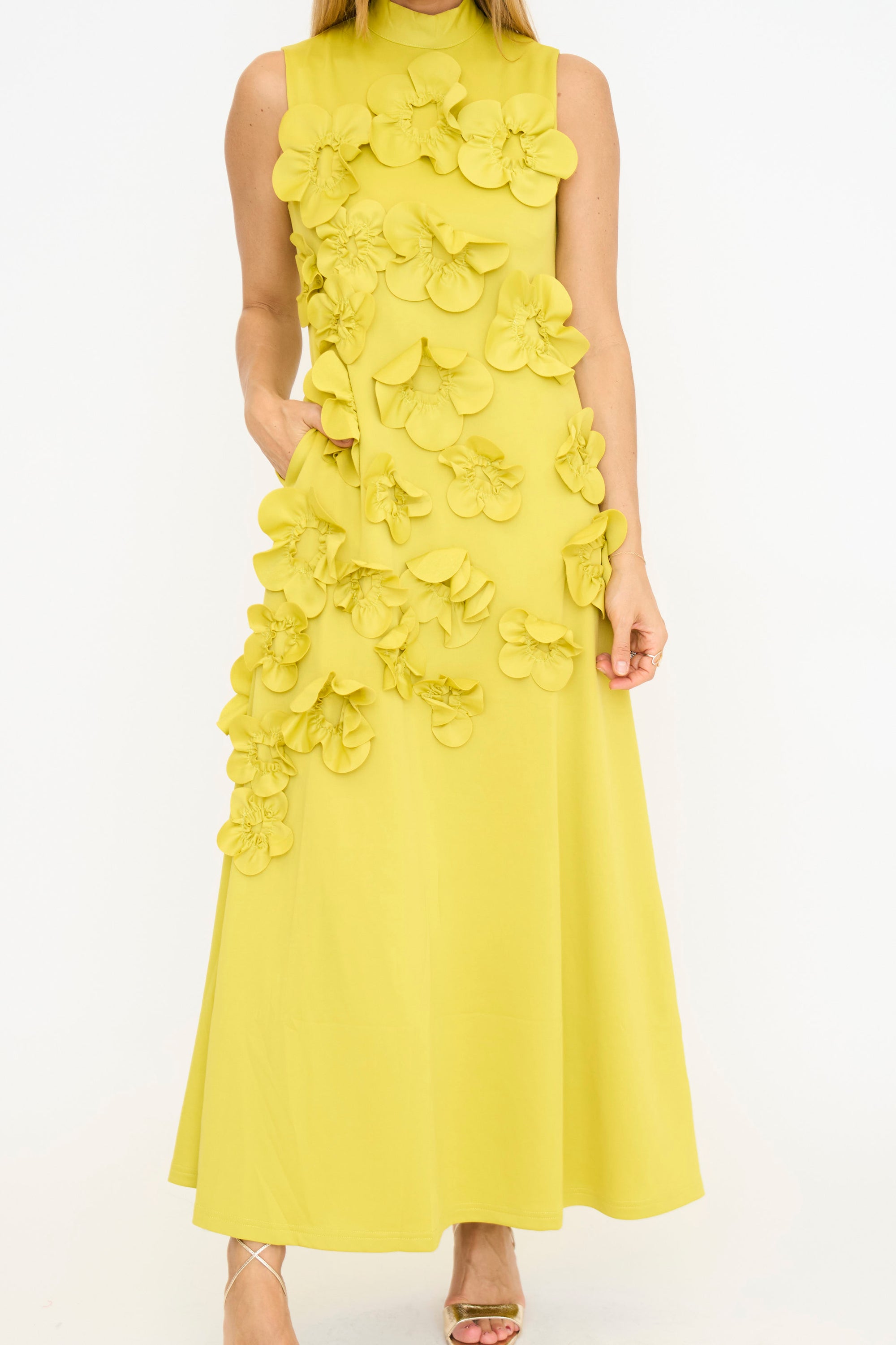 Chartreuse Floral Applique Maxi