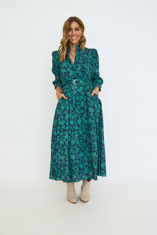 Fall Printed Midi Dress with Belt