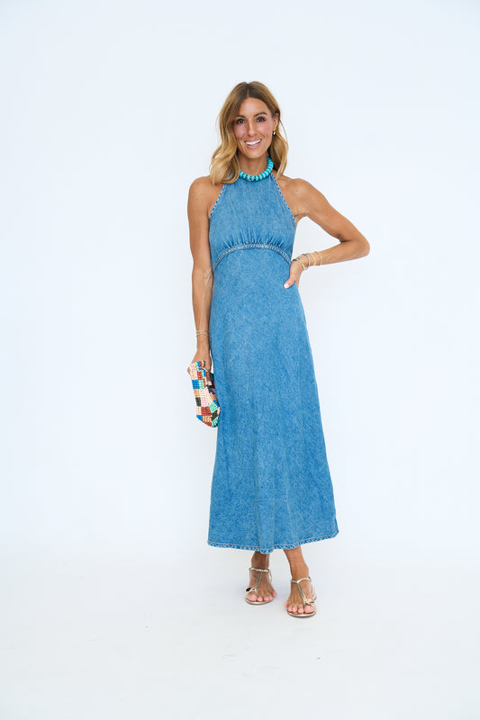 Vilman Denim Halter Maxi Dress