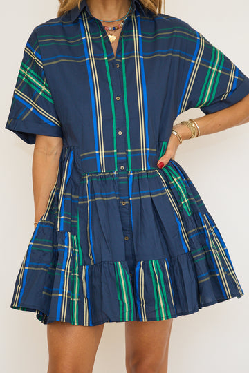 Navy/Green Plaid Mini Dress
