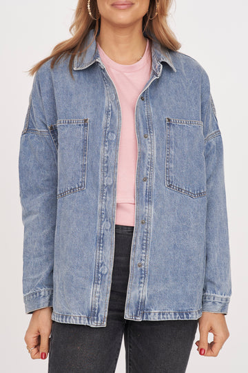 Washed Snap Button Denim Shacket