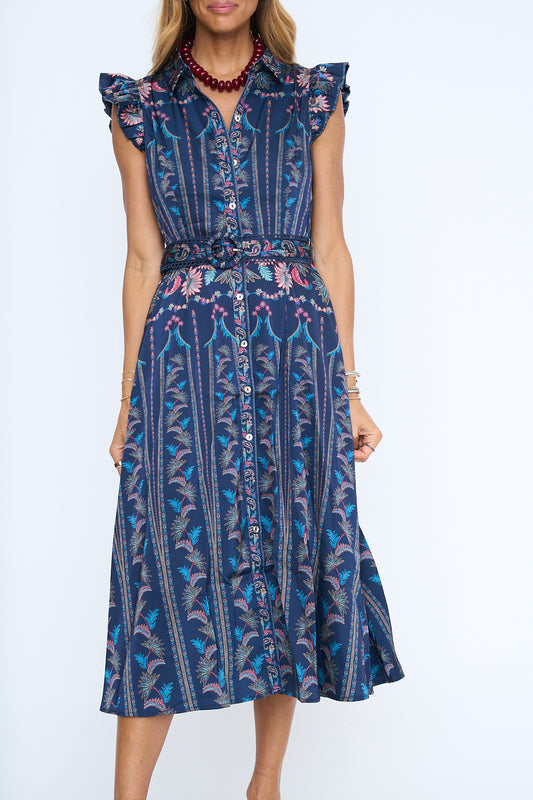 Karly Ruffled Sleeve Shirt Midi Dress