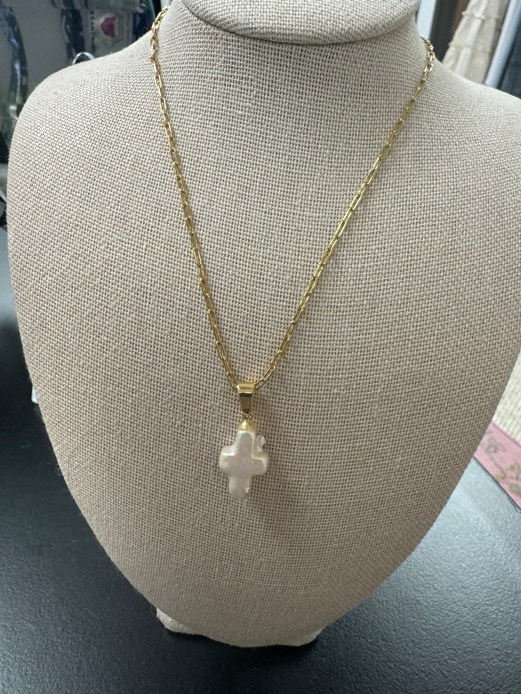 Dairy Mother of Pearl Cross Necklace