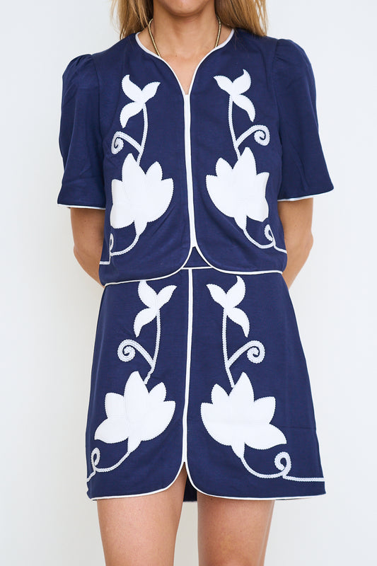 Applique Embroidered Skort Set