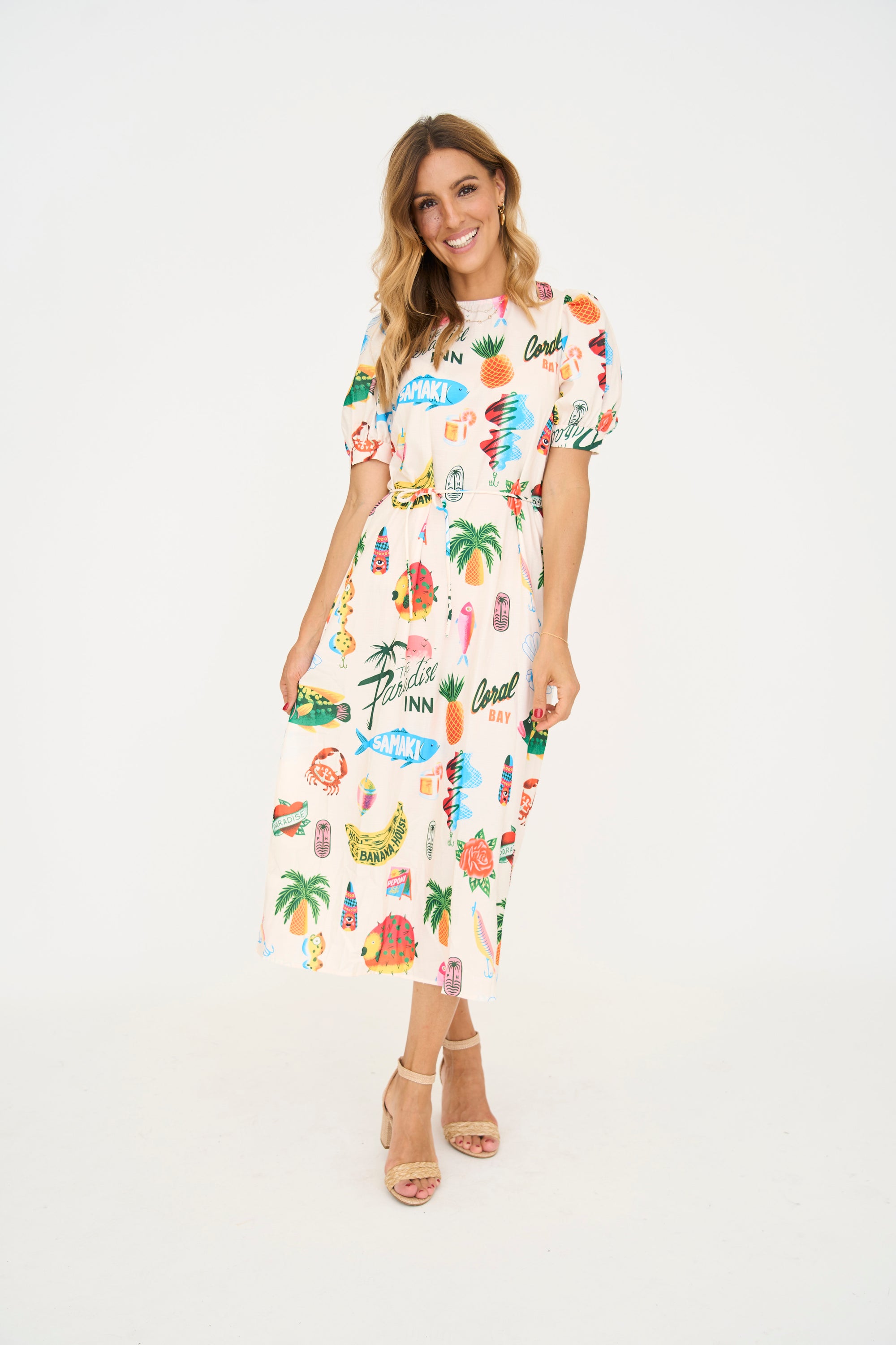 Paradise Print Belted Midi Dress