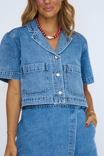 Denim Short Sleeve Top
