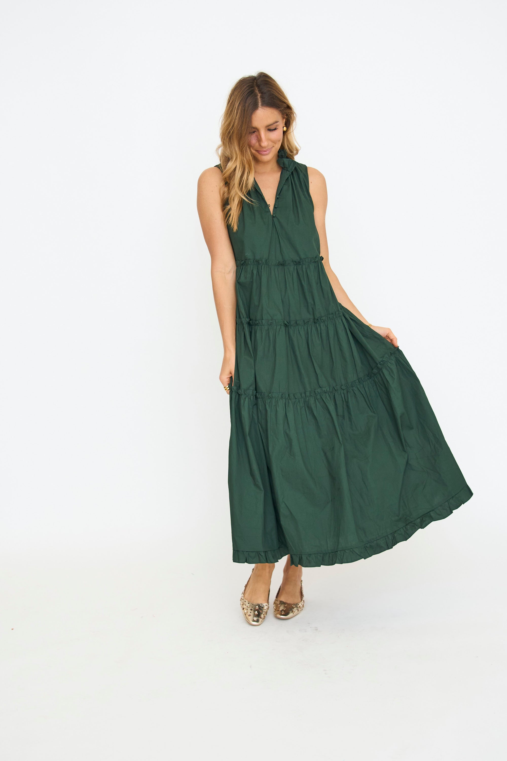 Hunter Green Ruffled Maxi Dress