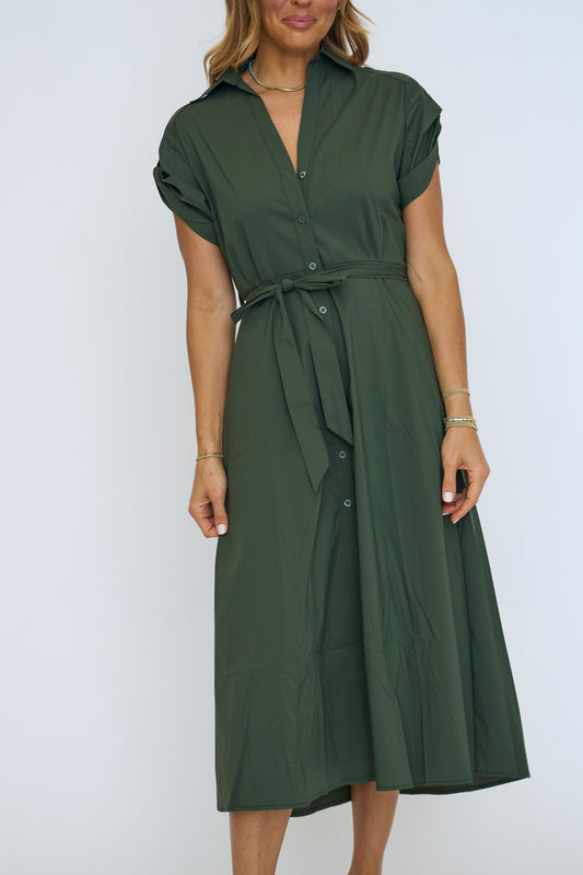 Pine Belted Midi Dress