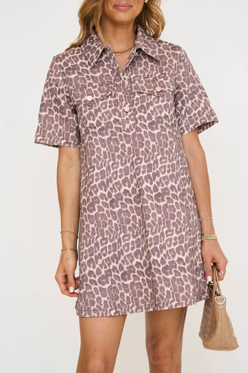 Leopard Denim A-line Swing Dress