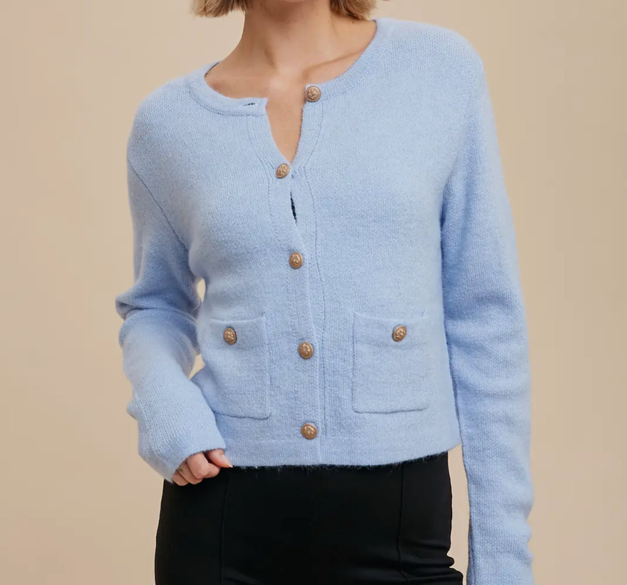 Round Neck Cardigan with Baroque Buttons