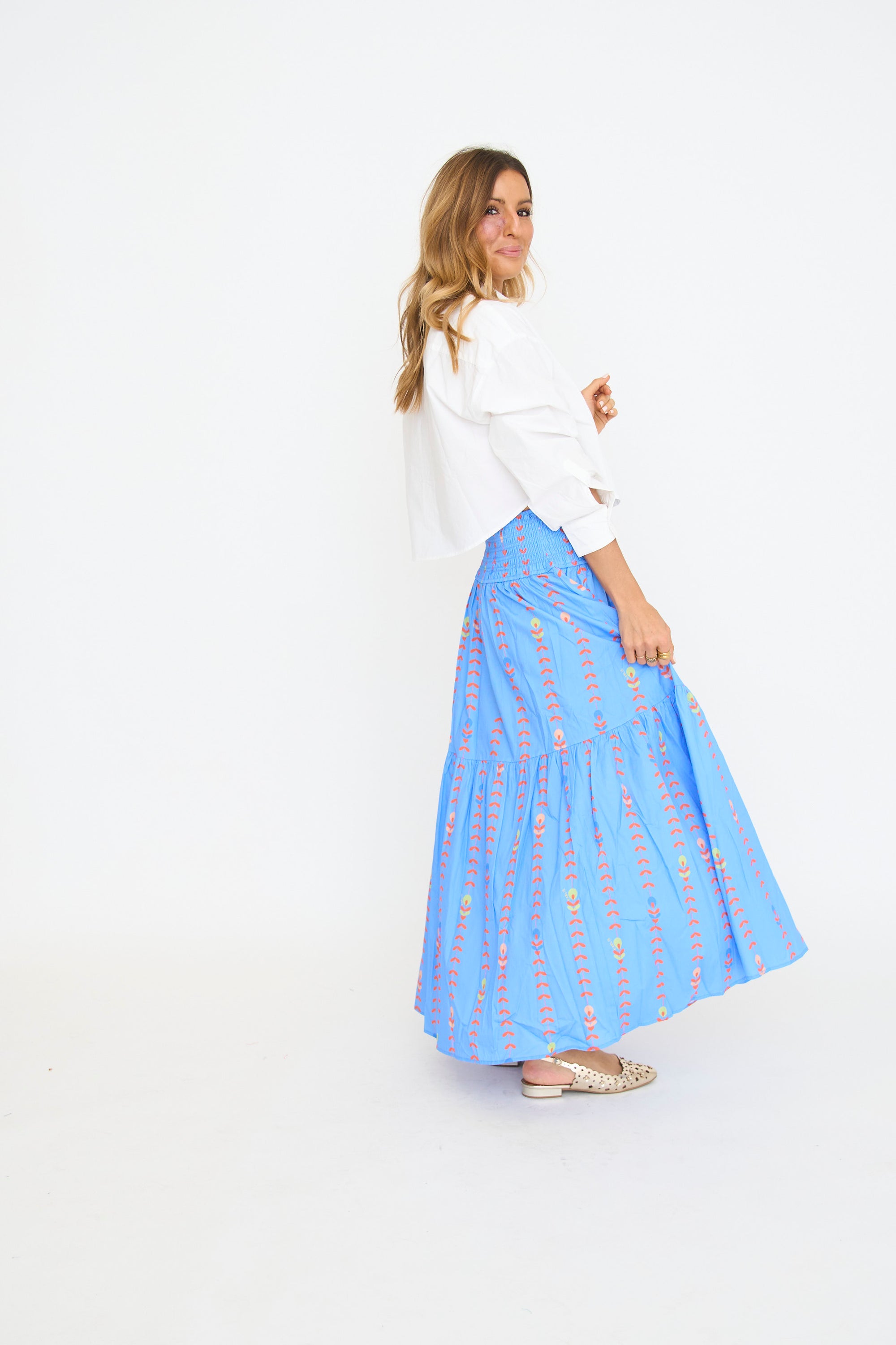 Floral Vine Smock Waist Maxi Skirt