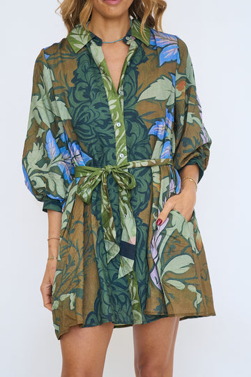 Multi Botanical Belted Mini Dress