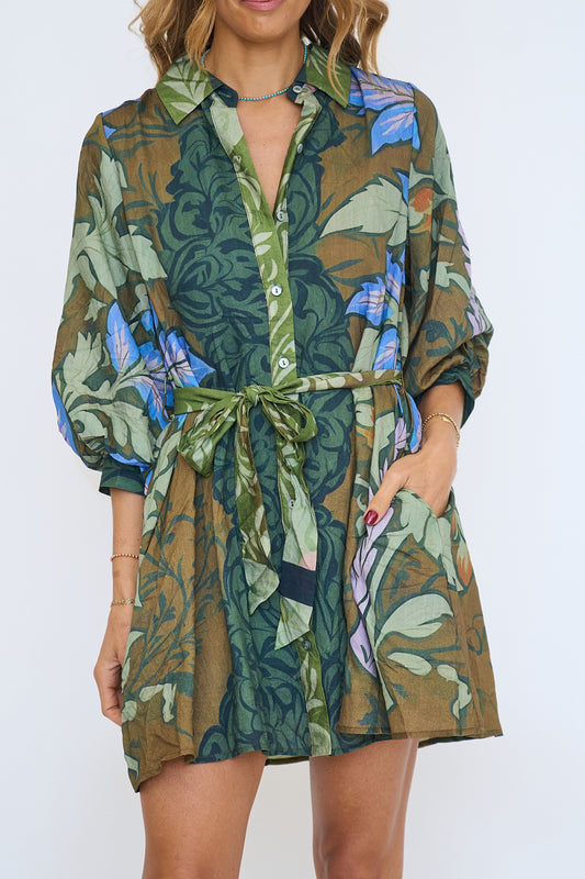 Multi Botanical Belted Mini Dress
