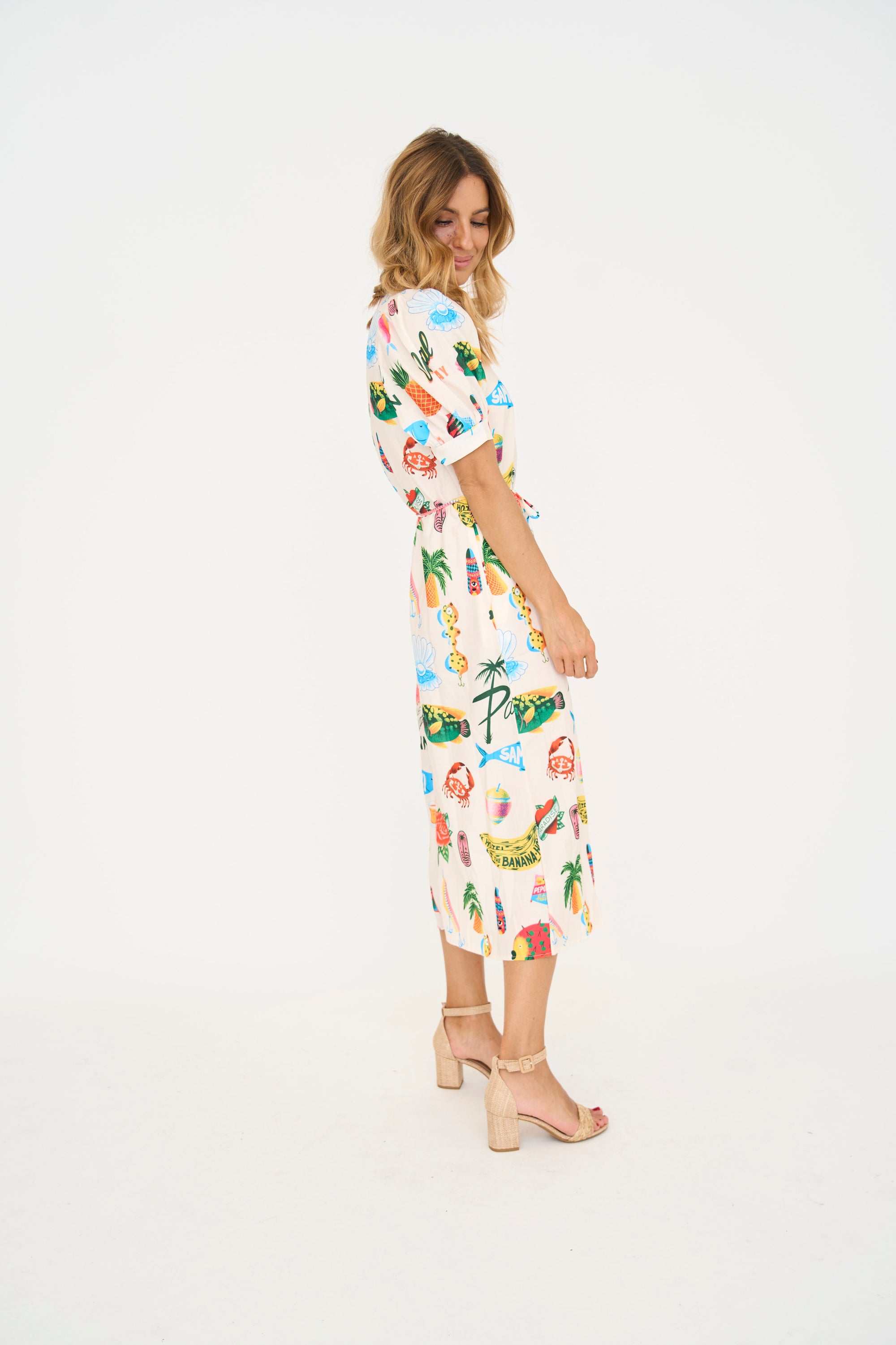 Paradise Print Belted Midi Dress