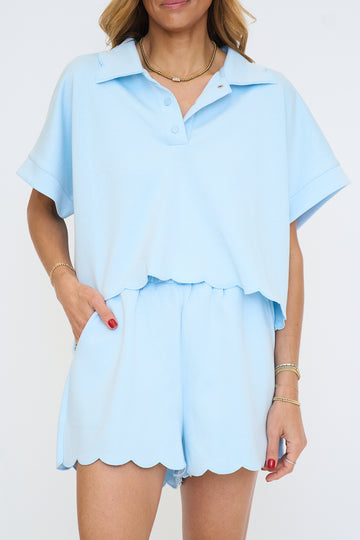 Scalloped Edge Collar Top and Shorts