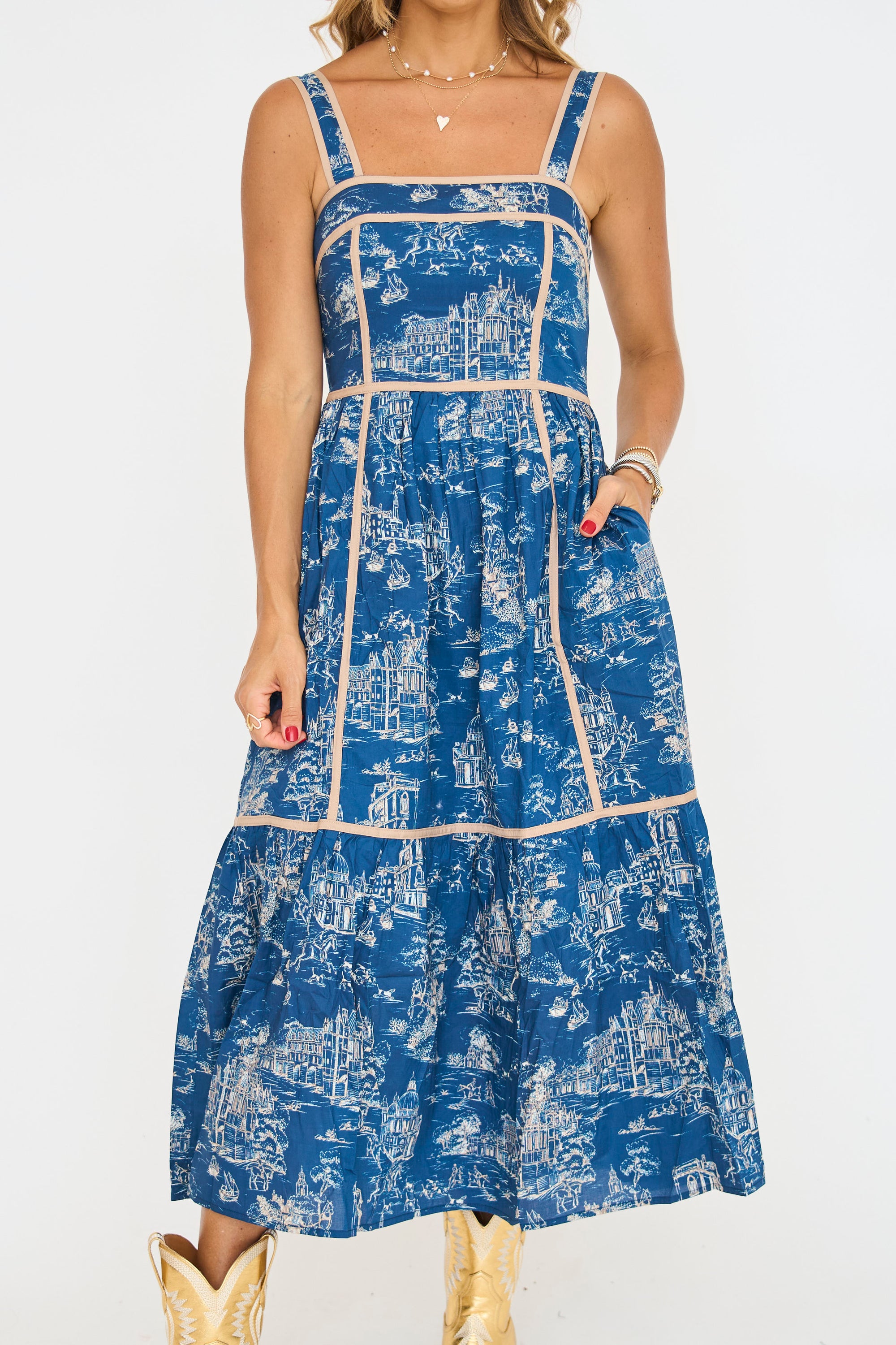 Indigo Toile Midi Dress