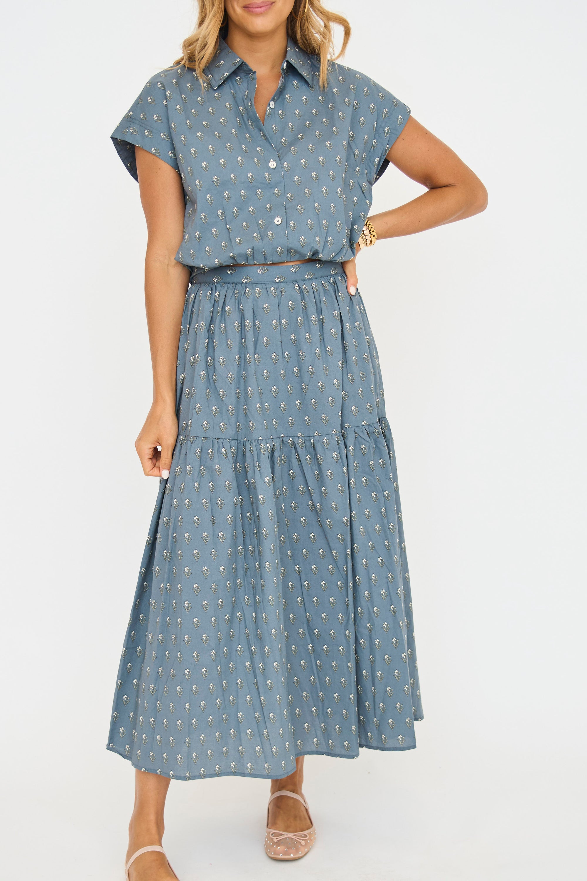 Evelyn Skirt Set in Dusty Blue