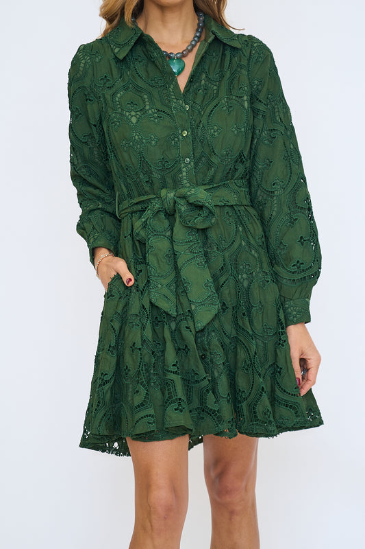 Serane Eyelet Embroidered Shirt Dress