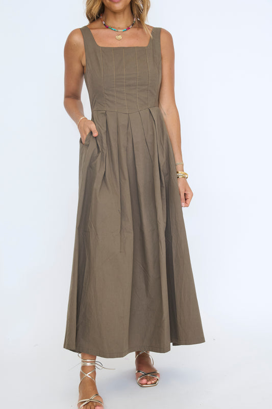 Stitch Front Pleated Detail Dress