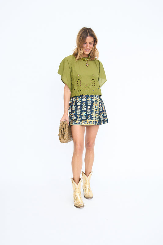 Olive Eyelet Cape Top