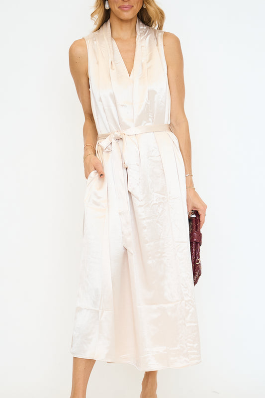 Draped V Neckline Satin Long Dress