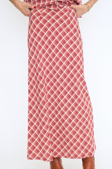 Hostess Plaid Midi Skirt