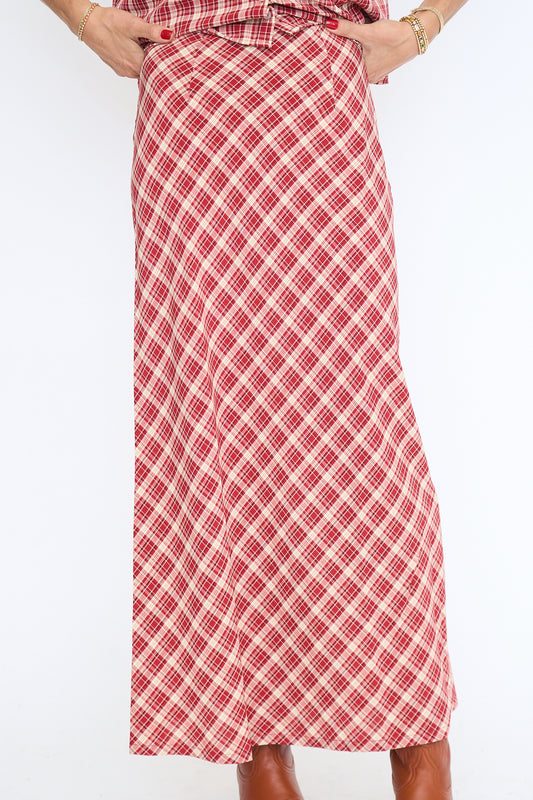 Hostess Plaid Midi Skirt
