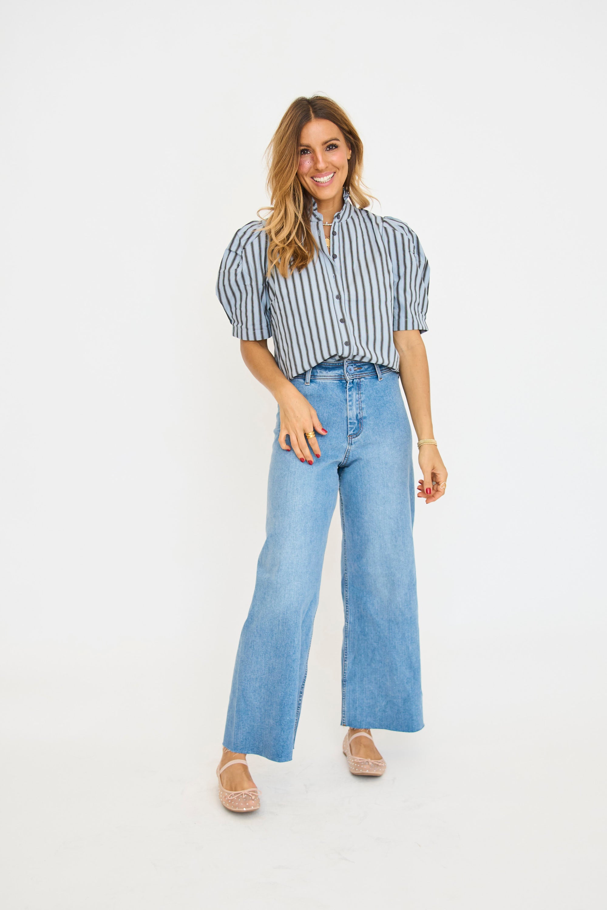 Dusty Stripe Puff Sleeve Blouse