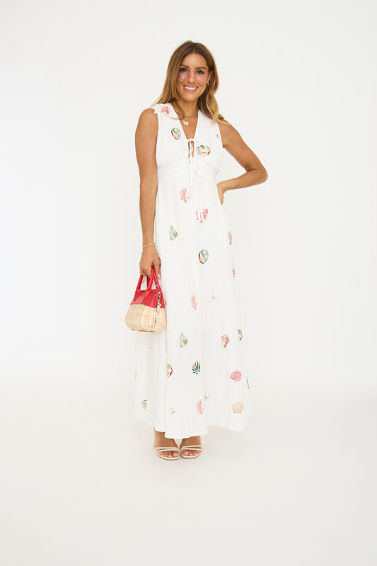Seashell Embroidered Maxi Dress