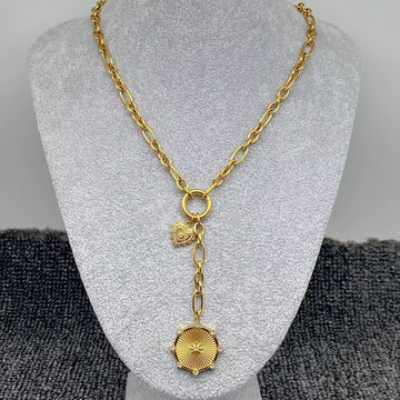 Sun & Heart Charm Lariat Chain Necklace