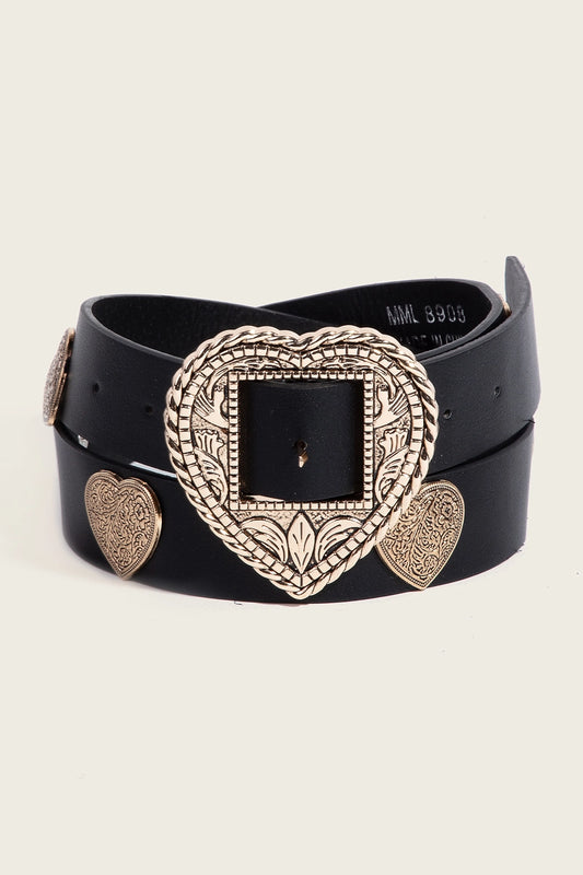 Etched Western Heart Buckle Belt