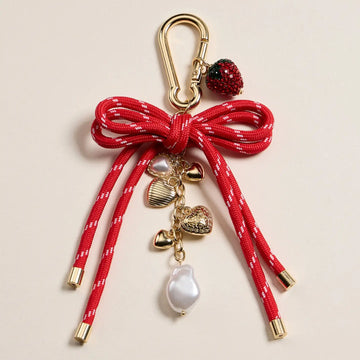 Strawberry Heart Charm Keychain with Bow