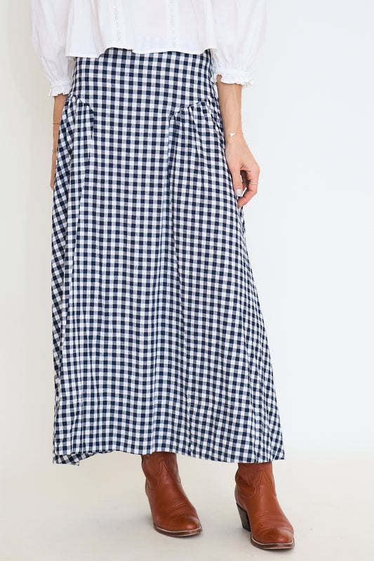 Gingham Check Midi Skirt