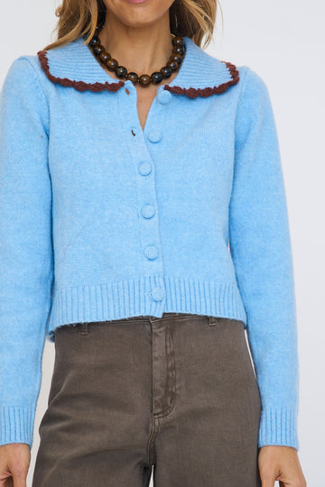 Contrast Scalloped Collar Sweater Cardigan