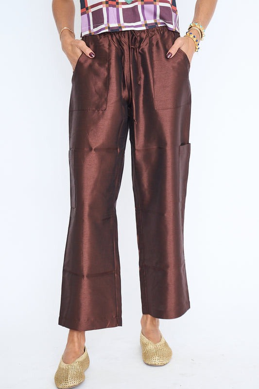 Raw Silk Taffeta Cargo Pants