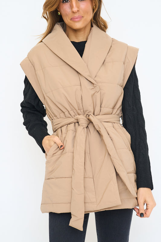 Padded Wrap Vest with Shawl Collar