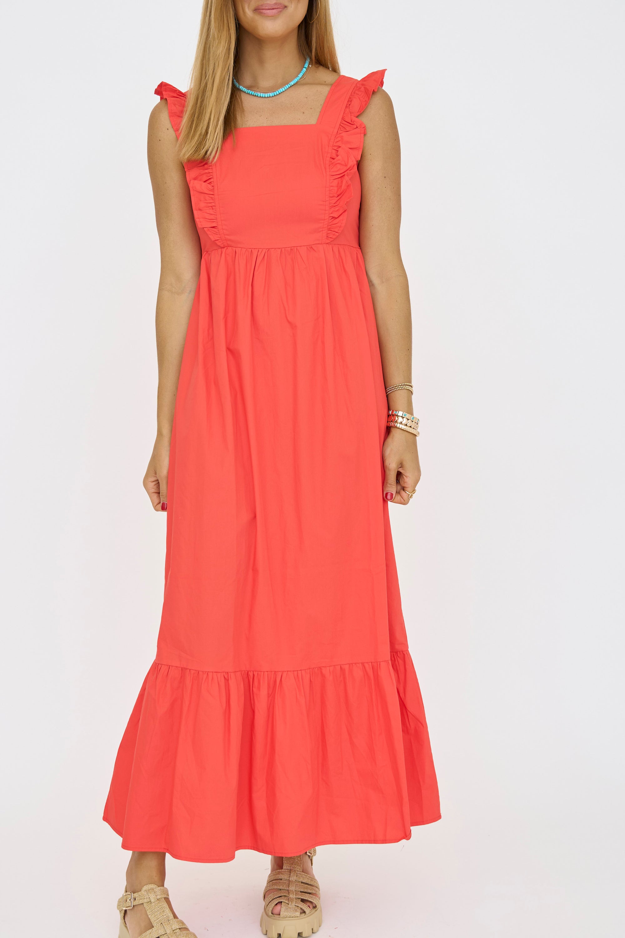 Ruffled Square Neckline Long Dress