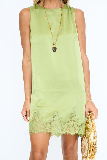 Lace Detail Satin Shift Dress