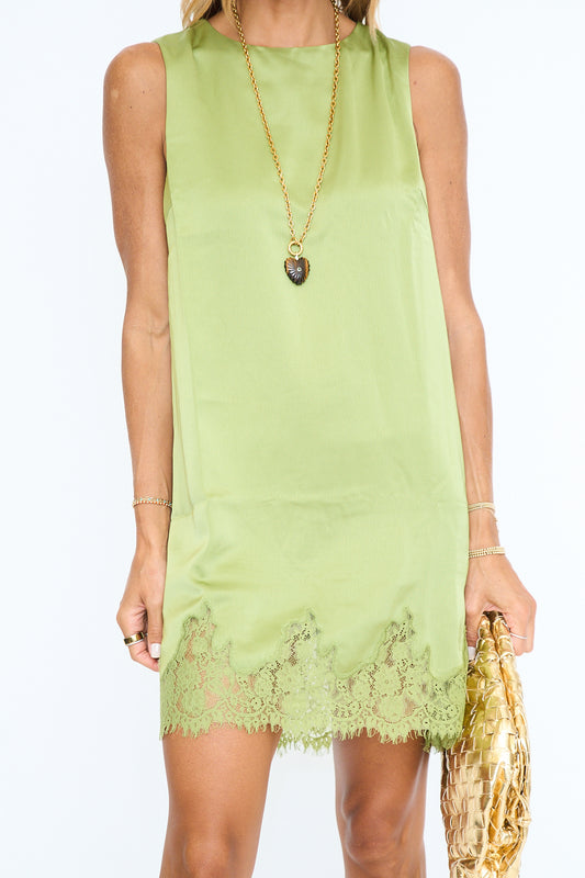 Lace Detail Satin Shift Dress